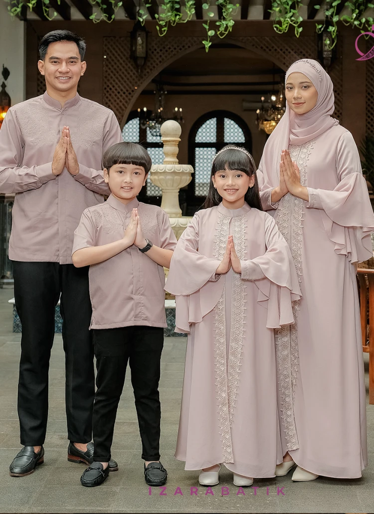 Family Set Dress Annesya Dove - Raya Collection Setelan Baju Couple Sarimbit Keluarga Muslim Lebaran