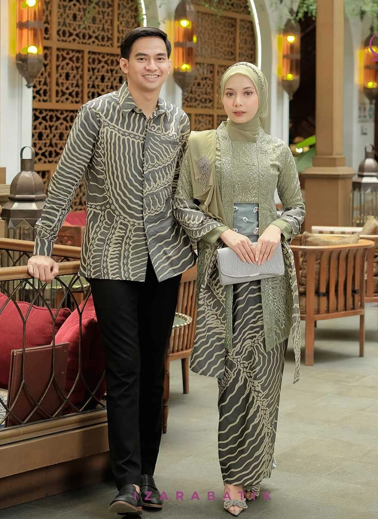Kutubaru Ratih Sage & Silver Set Kebaya Batik Modern Couple Wisuda Lamaran Tunangan Kondangan Bridesmaid