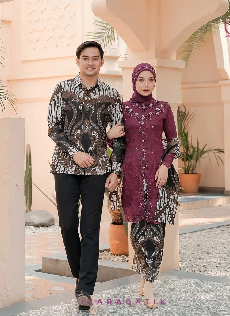 Kebaya Anggita Burgundy Setelan Baju Kebaya Batik Modern Couple Wisuda Lamaran Kondangan