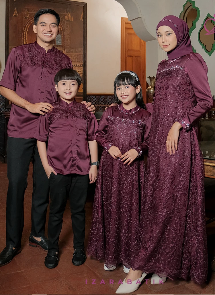 Family Set Dress Sabrina Burgundy Raya Collection Baju Sarimbit Couple Keluarga Muslim Dress Koko