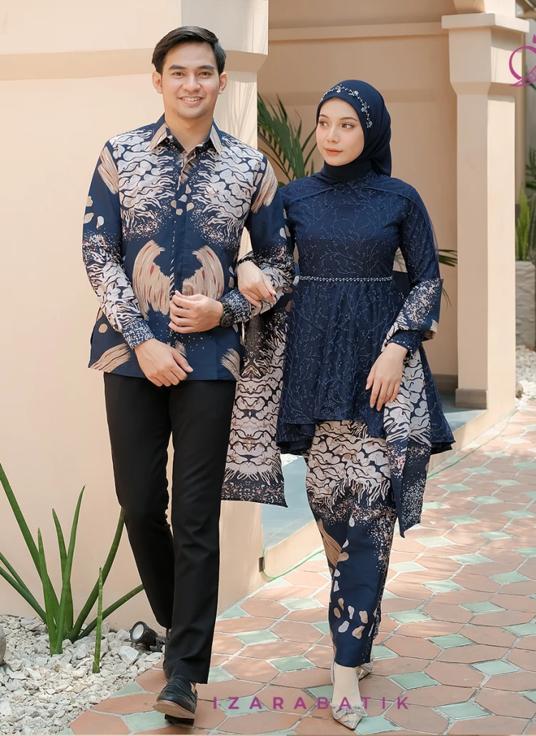 Diana Navy Set Kebaya Batik Modern Couple Wisuda Lamaran Tunangan Kondangan Bridesmaid