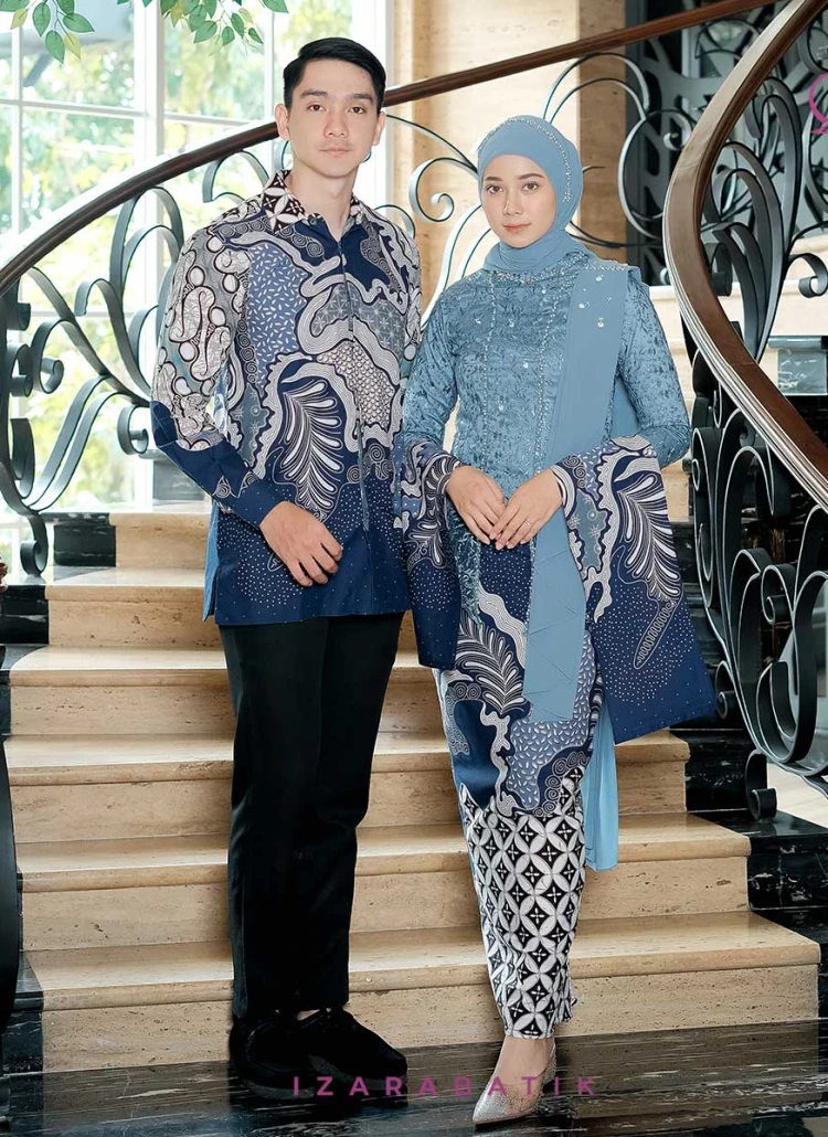 Kharisma Denim Set Kebaya Batik Modern Couple Wisuda Lamaran Full Payet Tunangan Kondangan Bridesmaid