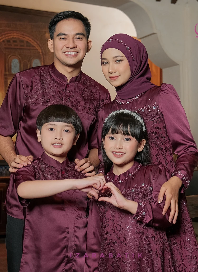 Family Set Dress Sabrina Burgundy Raya Collection Baju Sarimbit Couple Keluarga Muslim Dress Koko